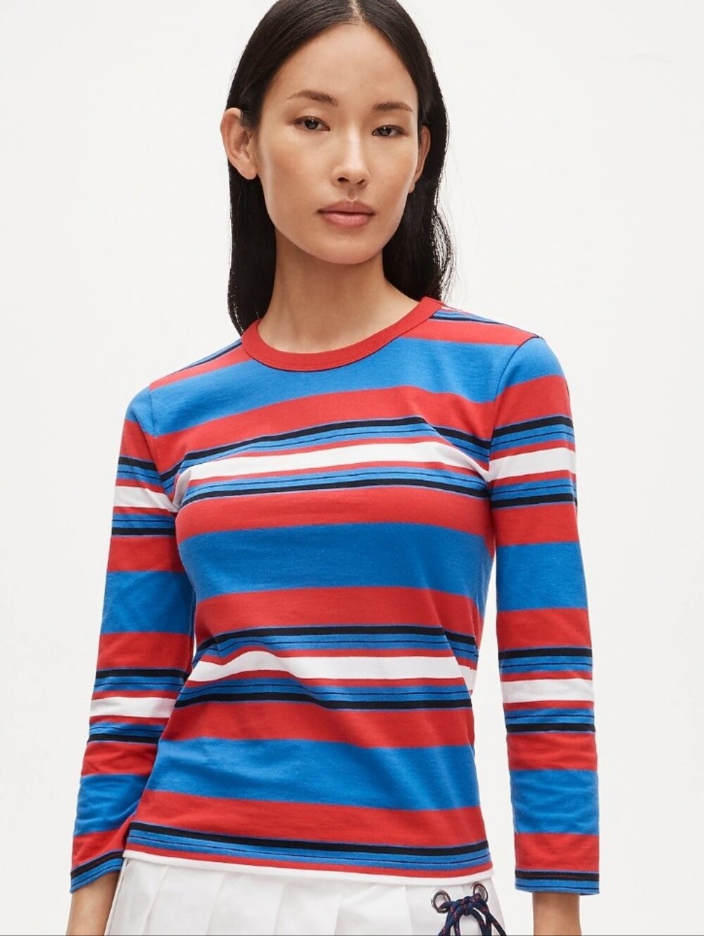 J.Crew Boyfriend Jersey Ballet-sleeve Top In Red And Blue Stripe